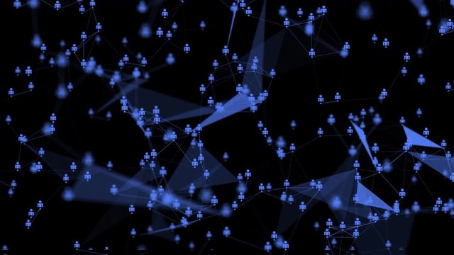 4k abstract Digital background with graph made of nodes with social media symbol.abstract neon geometrical lines with moving triangles and connection dots. 