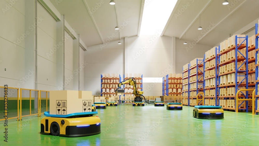 Poster factory automation with agv and robotic arm in transportation to increase transport more with safety