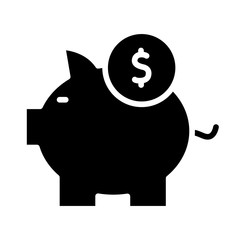 piggy bank and money coin icon, silhouette style