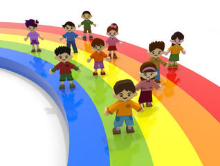 Child growth. Colorful rainbow. 3D illustration