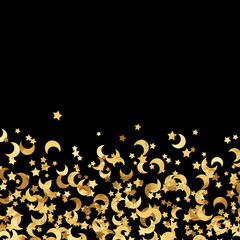 gliltter gold moon and stars confetti scatter frame on a black background great for social media and card making