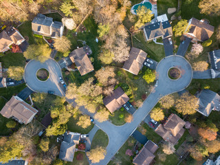 Aerial view of a double cul-de-sac in Rockville, Montgomery County, Maryland, a suburb of Washington, DC.