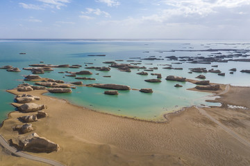 Aerial View Of Beautiful Nature Emerald Salt Lake In Qinghai China