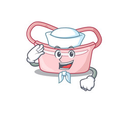 Smiley sailor cartoon character of women waist bag wearing white hat and tie