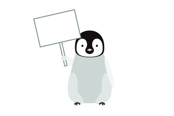 看板を持っているエンペラーペンギンのこどものイラスト