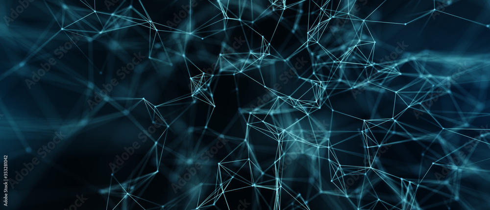 Poster Abstract futuristic - technology with polygonal shapes on dark blue background. Design digital technology concept. 3d illustration.