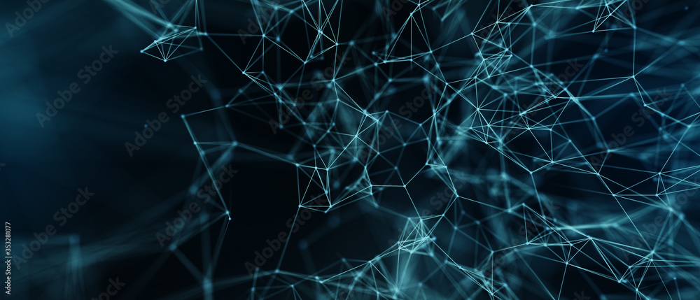 Poster abstract futuristic - technology with polygonal shapes on dark blue background. design digital techn
