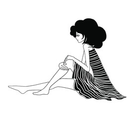 Illustration of a woman sitting on the ground with her legs bent
