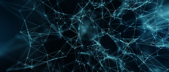 Abstract futuristic - technology with polygonal shapes on dark blue background. Design digital technology concept. 3d illustration.