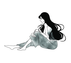 Illustration of a woman sitting on the ground with her legs bent