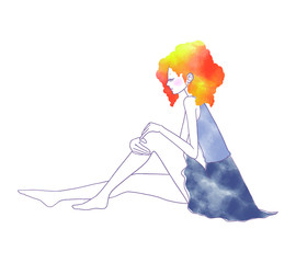 Illustration of a woman sitting on the ground with her legs bent