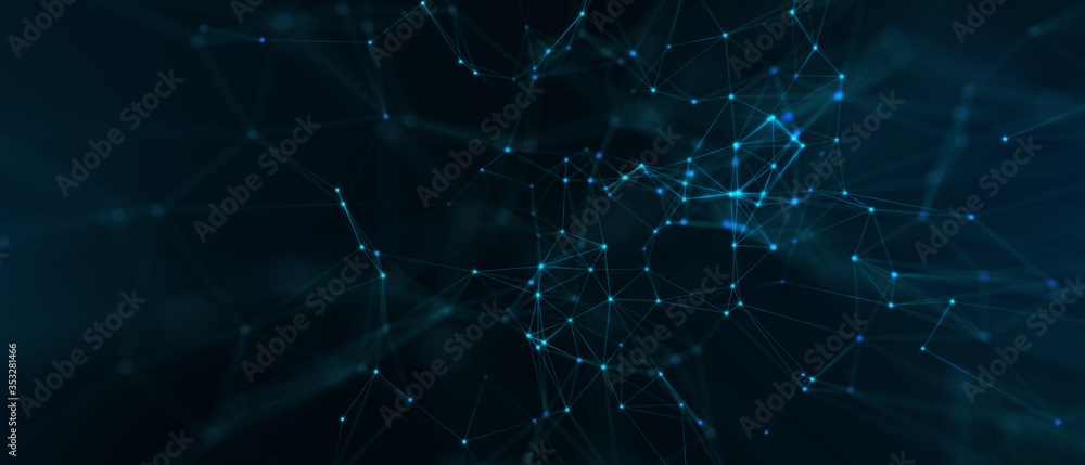 Poster Abstract futuristic - technology with polygonal shapes on dark blue background. Design digital technology concept. 3d illustration.