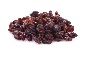 Dried raisins on a white background