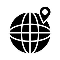 global sphere with location pin icon, silhouette style