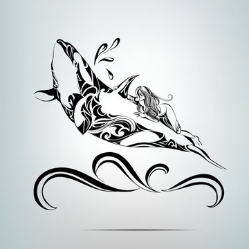 Astride a killer whale. Vector illustration