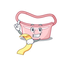 Women waist bag mascot character style with a menu on his hand