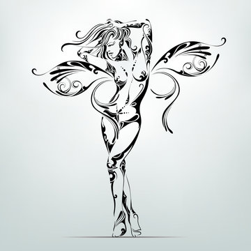 The woman with wings of a butterfly. Vector illustration
