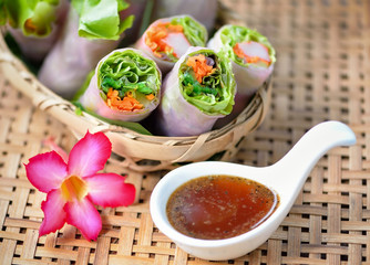 salad roll with crab stick and lettuce