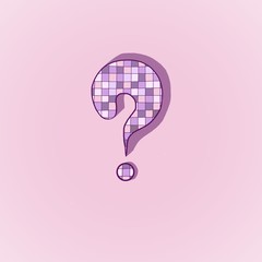 stylish three-dimensional question mark in purple tones on a pink background