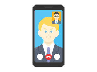 テレビ電話をする白人ビジネスマンのイラスト