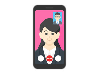 テレビ電話をするビジネスウーマンのイラスト