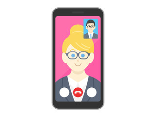 テレビ電話をするビジネスウーマンのイラスト