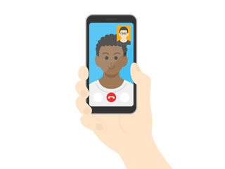 テレビ電話をする黒人男性のイラスト