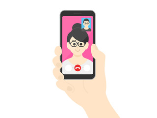 テレビ電話をする女性のイラスト