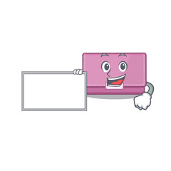Cartoon character design of womens wallet holding a board