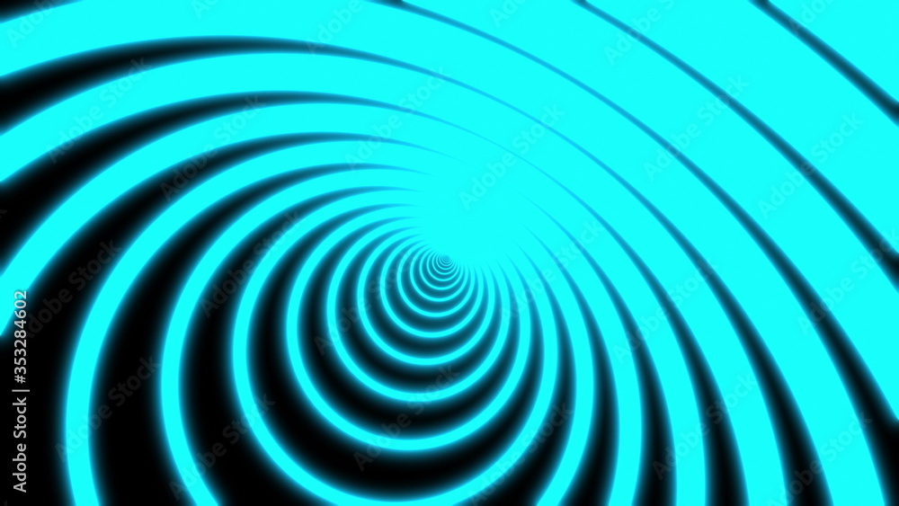 Poster abstract circle tunnel composed of colorful purple-green neon light lines. black background futurist