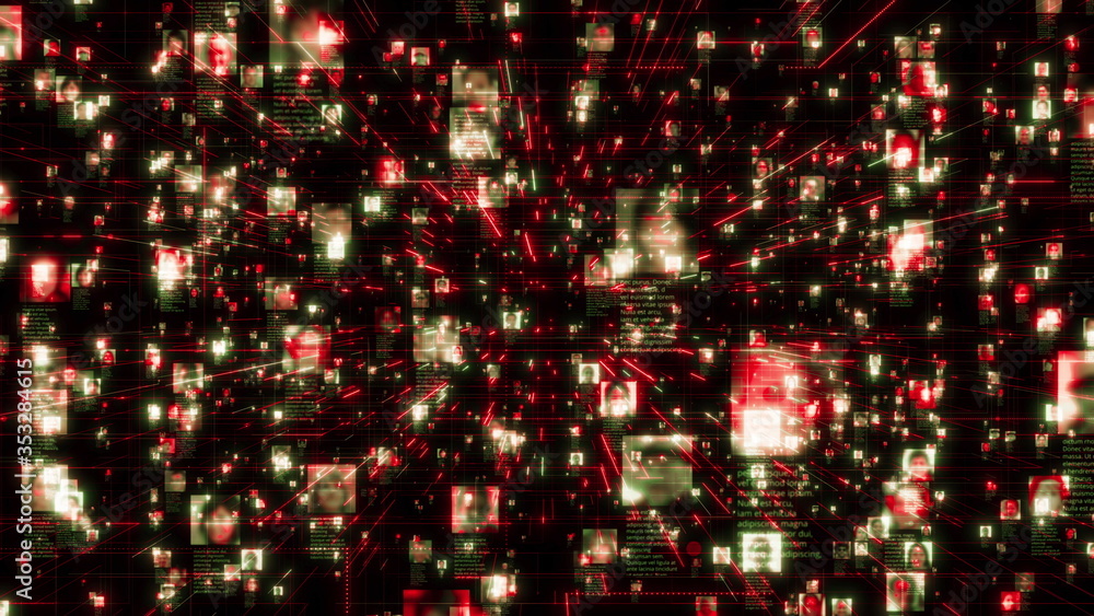 Poster artificial intelligence concept of a social network as a stream of unrecognizable people portraits m