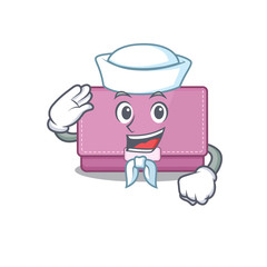 Smiley sailor cartoon character of womens wallet wearing white hat and tie