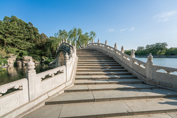 Chinese Traditional stone bridge in Beihai park, Beijing, China.