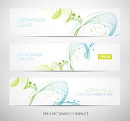 Set of white abstract banners with swirl background 