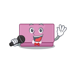 Fototapeta premium cartoon character of womens wallet sing a song with a microphone
