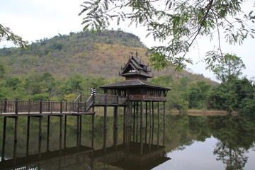 monastery library at a middle of pond