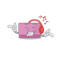 Womens wallet Cartoon design concept listening music on headphone