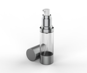 Blank Pp Plastic Airless Foundation Pump Bottle Cosmetic Packaging For Branding and Mock Up Design. 3d render illustration.