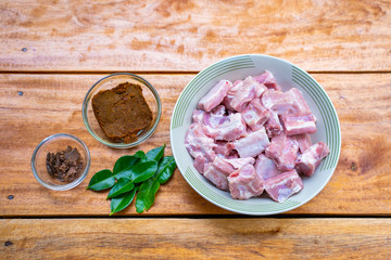 ingredient for cooking pork bone with spices curry paste