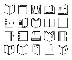 books and documents icons set line theme