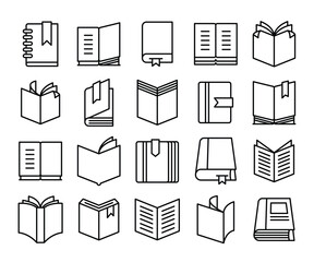 books and documents icons set line theme