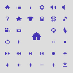 Pixel Art Web & App Buttons Flat Icon Set