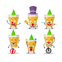 Cartoon character of glass of beer with various circus shows