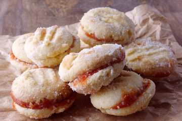 buttered cookies joined by a guava jelly, traditional in Brazil where they are known as goiabinha