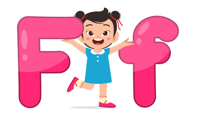 happy cute little kid study alphabet character