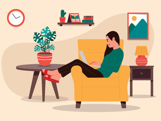 Woman Work From Home Vector illustration