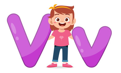 happy cute little kid study alphabet character