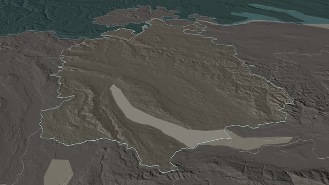 Z&uuml;rich, canton with its capital, zoomed and extruded on the administrative map of Switzerland in the conformal Stereographic projection. Animation 3D