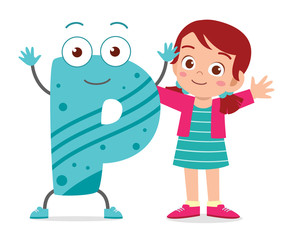 happy cute little kid study alphabet character
