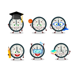 School student of clock cartoon character with various expressions